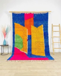 Colorful Moroccan Rug With Bold Geometric Design, Handmade Berber Shag Rug, Blue Pink Orange Wool Carpet, Area 8x10