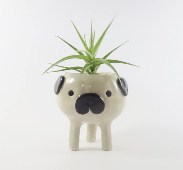 Handmade Ceramic Pug Planter, Dog Succulent Pot - image 1