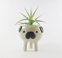 Handmade Ceramic Pug Planter, Dog Succulent Pot - thumbnail 1