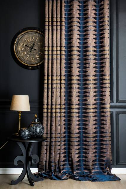 Navy Blue Brown Black Gold Gray Curtains, Curtains Panel, Luxury Curtains For Bedroom & Livingroom Striped Patterned Fabric Custom Size Drape - image 1