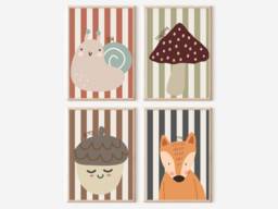 Woodland Animal & Autumn Prints For A Nursery, Playroom Or Bedroom. Prints. Stripey Snail, Acorn, Toadstool Fox Art - Prints Only - thumbnail 1