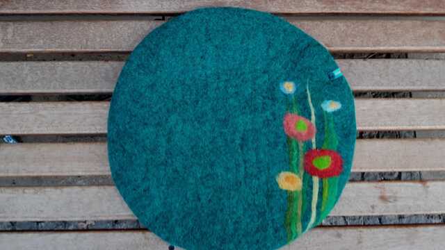 Felt Cushion, Grass & Flowers Minimal, Petrol Turquoise - image 1