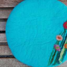 Felt Cushion, Grass & Flowers Minimal, Petrol Turquoise - thumbnail 2