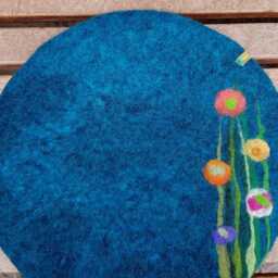 Felt Cushion, Grass & Flowers Minimal, Petrol Turquoise - thumbnail 3