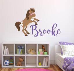 Horse & Kids Name Vinyl Wall Decal, Personalized Decals, Nursery Cling - thumbnail 1