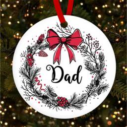 Dad Wreath Red Bow Round Bauble Personalised Christmas Tree Ornament Decoration