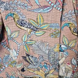 Kantha Stitch Pure Cotton Reversible Bed/Sofa Throw King Size - Tropical Animal Bird Handprinted Dohar Indian Blanket Sand Peach Paradise - thumbnail 4