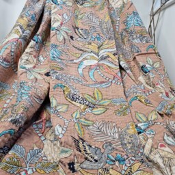 Kantha Stitch Pure Cotton Reversible Bed/Sofa Throw King Size - Tropical Animal Bird Handprinted Dohar Indian Blanket Sand Peach Paradise - thumbnail 2