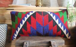 3060cm - 1224In Lumbar Vintage Kilim Cushion Cover Handwoven - Strong Vibrant Red Blue White Green - thumbnail 1