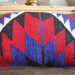 3060cm - 1224In Lumbar Vintage Kilim Cushion Cover Handwoven - Strong Vibrant Red Blue White Green - thumbnail 2