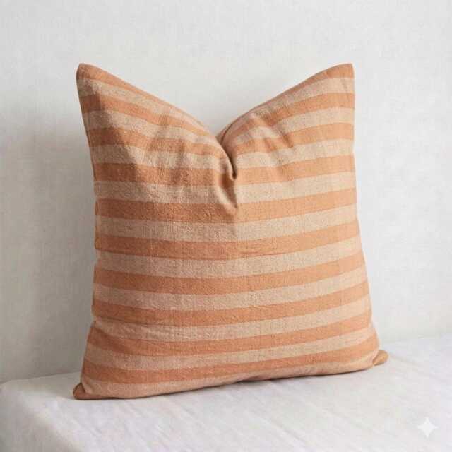 Brick Striped Woven Cotton Pillow Cover, Minimalist Cushion - 20x20 - image 1