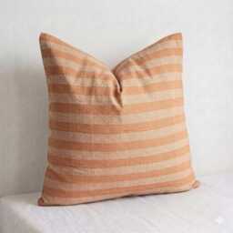 Brick Striped Woven Cotton Pillow Cover, Minimalist Cushion - 20x20 - thumbnail 1