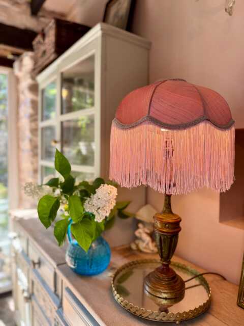 Handmade Rose Pink Silk Lampshade With Pale Fringe, Vintage Style - image 1