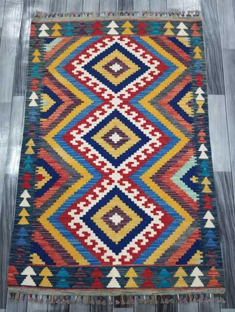 Multicolour Rug, Handmade Artisan Afghan Turkish Scandinavian Navajo Bohemian Flatweave Wool Kilim 149x99 cm - image 1