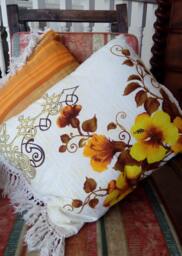 Mid Century Retro Bark Cloth Cushion Atomic Era Hibiscus Flower