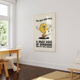 Sunshine Retro Character Print - Daily Dose Of Sunshine, Funky Mascot, Positive Typography, 60S 70S Fun Poster, Trendy Cartoon - thumbnail 2