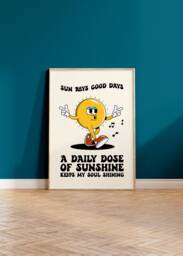 Sunshine Retro Character Print - Daily Dose Of Sunshine, Funky Mascot, Positive Typography, 60S 70S Fun Poster, Trendy Cartoon - thumbnail 1