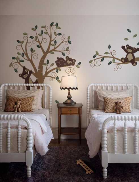 Enchanting Bears & Swirly Tree Wall Decal For Nursery, Kids Room Decoration, Woodland Theme Sticker - image 1