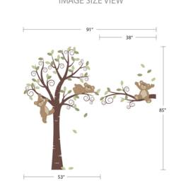 Enchanting Bears & Swirly Tree Wall Decal For Nursery, Kids Room Decoration, Woodland Theme Sticker - thumbnail 3
