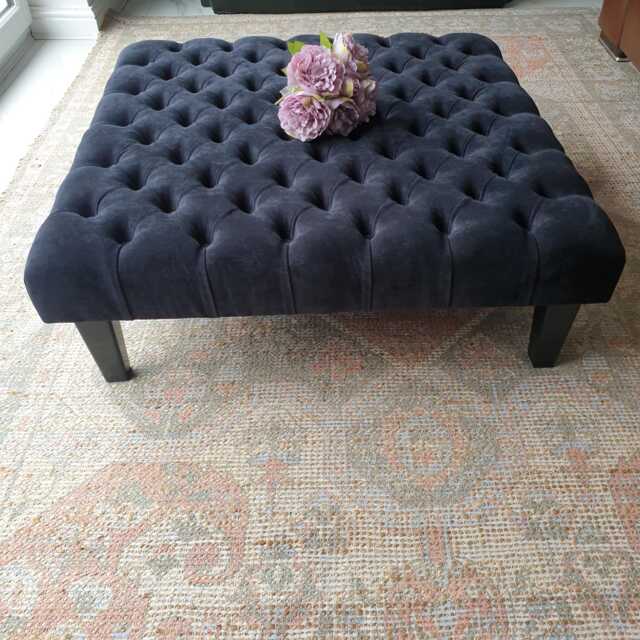 Handmade Chesterfield Footstool Black Napel Fabric, Coffee Table - image 1