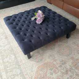 Handmade Chesterfield Footstool Black Napel Fabric, Coffee Table - thumbnail 2