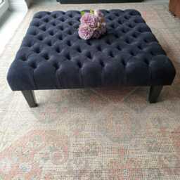 Handmade Chesterfield Footstool Black Napel Fabric, Coffee Table - thumbnail 3