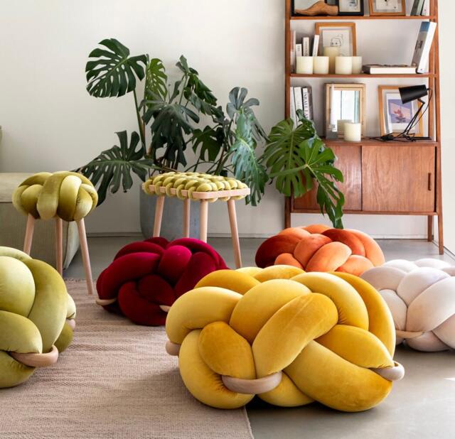 Knot Ottoman in Sunlight Yellow Velvet Fabric, Ottoman , Knot Floor Pillow, Modern Pouf, Cushion, Pouf Ottoman, Meditation - image 1