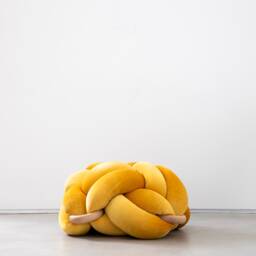 Knot Ottoman in Sunlight Yellow Velvet Fabric, Ottoman , Knot Floor Pillow, Modern Pouf, Cushion, Pouf Ottoman, Meditation - thumbnail 3
