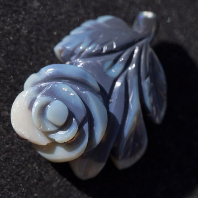 Australian Rose Opal Carving Semi-Blackopal - Some Green Fire On Stem - 40.25 Cts - image 1