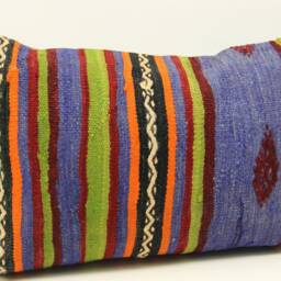 Vintage Turkish Kilim Lumbar Pillow Cover, Ethnic Woven Wool - 16x24 Inch - thumbnail 2