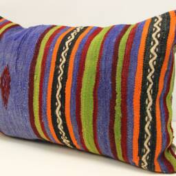 Vintage Turkish Kilim Lumbar Pillow Cover, Ethnic Woven Wool - 16x24 Inch - thumbnail 3