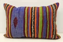 Vintage Turkish Kilim Lumbar Pillow Cover, Ethnic Woven Wool - 16x24 Inch - thumbnail 1