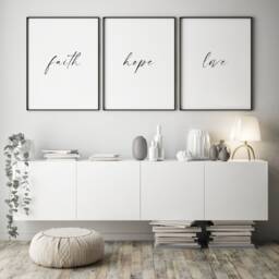 Faith Hope Love Prints - Set Of 3 - Elegant Home Wall Art Unframed - thumbnail 1