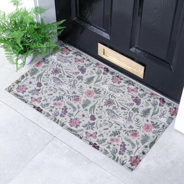 Hare Wildflowers Doormat Recycled PVC, Anti-Slip Indoor Outdoor Mat - 70x40cm - image 1