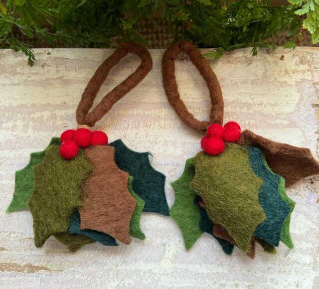 Felt Holly Christmas Decoration, Handfelted in Nepal, Holly Tree Ornament - image 1