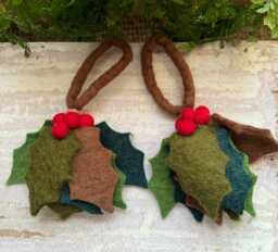 Felt Holly Christmas Decoration, Handfelted in Nepal, Holly Tree Ornament