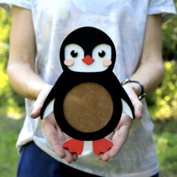 Penguin Photo Frame, Arctic Nursery Decor, Baby's First Year Picture Hand-Painted Kids Room Wall Art, Gift For Baby Shower - thumbnail 2
