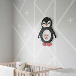 Penguin Photo Frame, Arctic Nursery Decor, Baby's First Year Picture Hand-Painted Kids Room Wall Art, Gift For Baby Shower - thumbnail 1