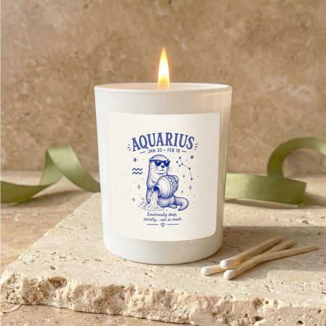 Aquarius Candle, Birthday Gift For Her, Funny Zodiac January February Gift, Astrology Star Sign Candle - image 1
