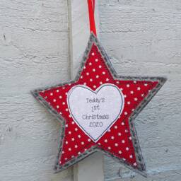 Personalised Baby's First Christmas Ornament - Handstitched Star Decoration - thumbnail 2