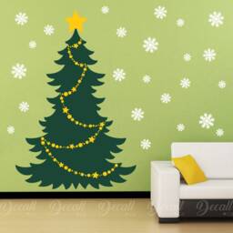 Merry Christmas Tree With Snowflake Vinyl Wall Decal Sticker For Holiday Home Decor Decorations
