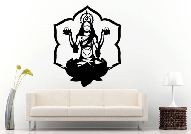 Girl Woman Lotus Flower Meditation Buddha Pose Namaste Yoga Zen Mandala Om Symbol Diy Wall Sticker Decal Vinyl Mural Decor Art L2207 - image 1