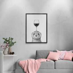 Ferret Art Print, Funny Animal & Wine Drawing, Lover Wall Decor, Lovers Gifts - thumbnail 3
