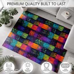 Purple Teal Patchwork Botanical Quilt Pattern Rug Non-Slip Soft Area Carpet Bedroom Living Room Hallway Mat Decor - Made in UK - thumbnail 3