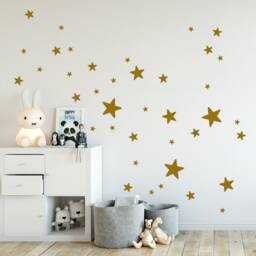 Stars Wall Decals, Xl Mix Of 38 Star Wall Stickers, Sized From 1'' - 2, 5cm Up To 4'' - 10cm, Grey Star Stickers, Gold Kids Room Decals - thumbnail 3