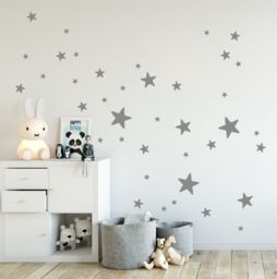 Stars Wall Decals, Xl Mix Of 38 Star Wall Stickers, Sized From 1'' - 2, 5cm Up To 4'' - 10cm, Grey Star Stickers, Gold Kids Room Decals - thumbnail 1