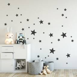 Stars Wall Decals, Xl Mix Of 38 Star Wall Stickers, Sized From 1'' - 2, 5cm Up To 4'' - 10cm, Grey Star Stickers, Gold Kids Room Decals - thumbnail 2