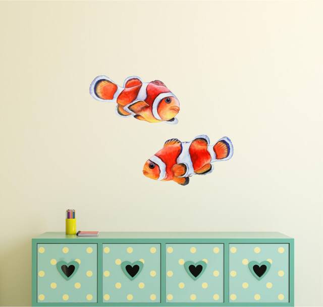 Watercolor Clownfish Set Wall Decal Removable Sea Life Sticker Ocean Fish - Of 2 Decals - image 1