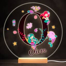 Sealife With Mermaids Alphabet Letter O Round Personalised Gift Lamp Night Light - Bedroom
