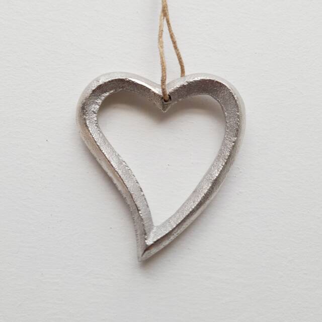 Curved Metal Chunky Chrome Hanging Heart Decoration - The Home & Hearts Shop Rustic Wall Decor Shabby Wedding Gift Christmas - image 1